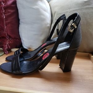 Napoleoni Womens Black Leather Ankle Strap Sandals Heels Shoes 41 10